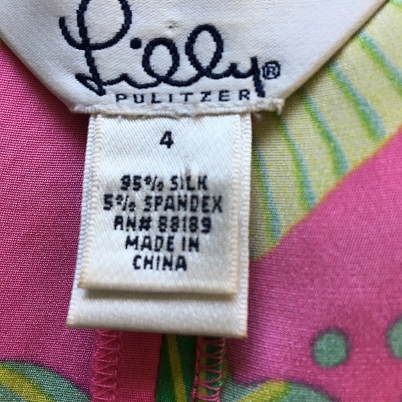 Lilly Pulitzer Silk Wrap Pink Green Hibiscus Dress - Picture 5 of 8
